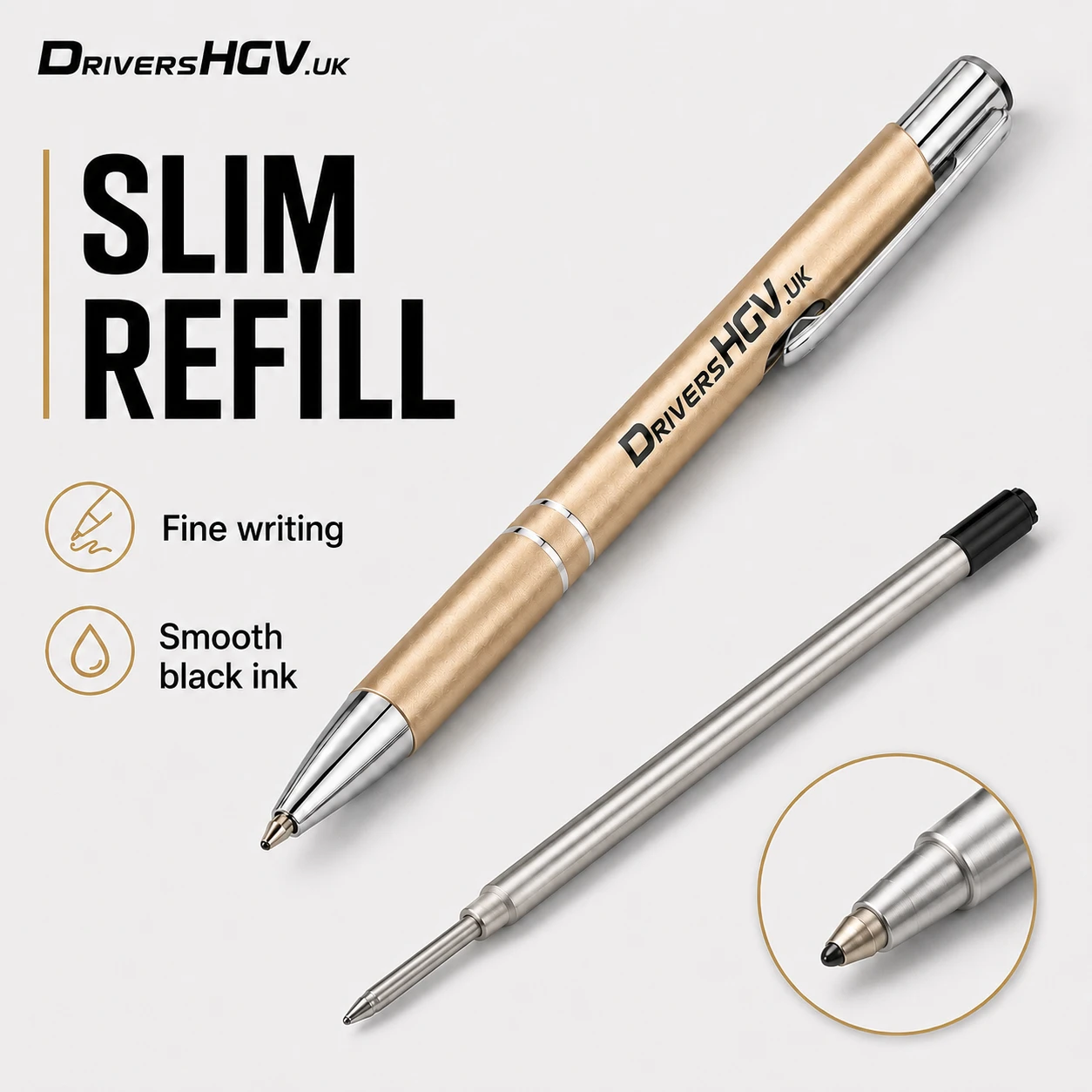 DriversHGV.uk slim refill black ink ballpoint pen for precise writing